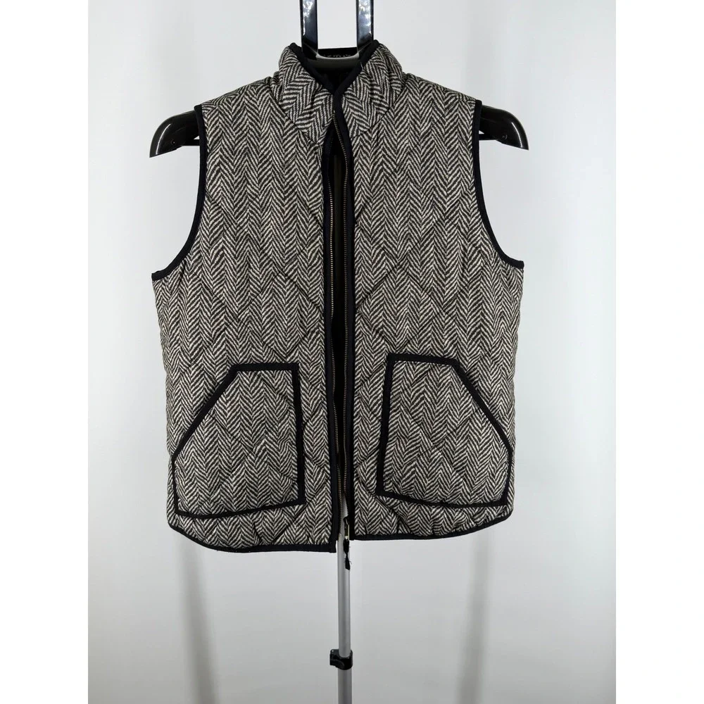 J.Crew Excursion Quilted Vest Herringbone Black White Puffer Zip‎ Womens S